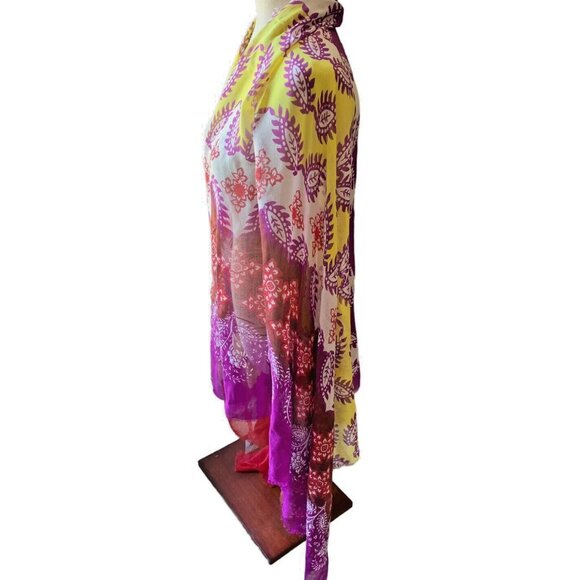 NWT DIANE VON FURSTENBERG Scarf Shawl 40X80 Pink Purple Fringe 'Indian Border' - Picture 3 of 9